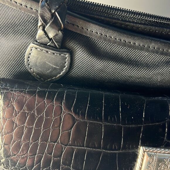 VINTAGE BRIGHTON BLACK NYLON TOTE W/ORGANIZER CAREER‎ FLAP SHOULDER DESIGNER - Picture 13 of 14